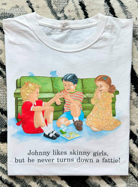 精选好物推荐 艺术创作三个小孩文艺甜美小清新style短袖T恤百搭