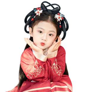 儿童汉服假发包古装发箍一体式古风新年头饰女拜年服造型盘发发髻