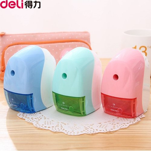 得力曲流线型转笔刀卷彩色铅笔削三六角细刨圆杆钻旋轻松绞不锈钢片锋利机器自动进笔手摇动0519