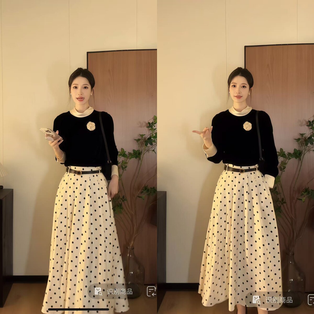 巨好看韩系丝绒长袖白领上衣秋冬加厚衬衫显瘦气质百搭半裙套装