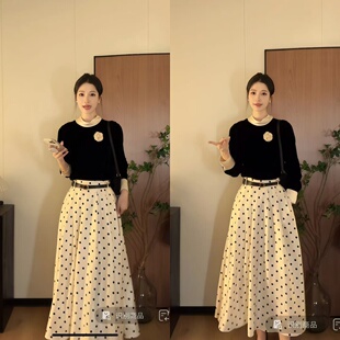 巨好看韩系丝绒长袖白领上衣秋冬加厚衬衫显瘦气质百搭半裙套装