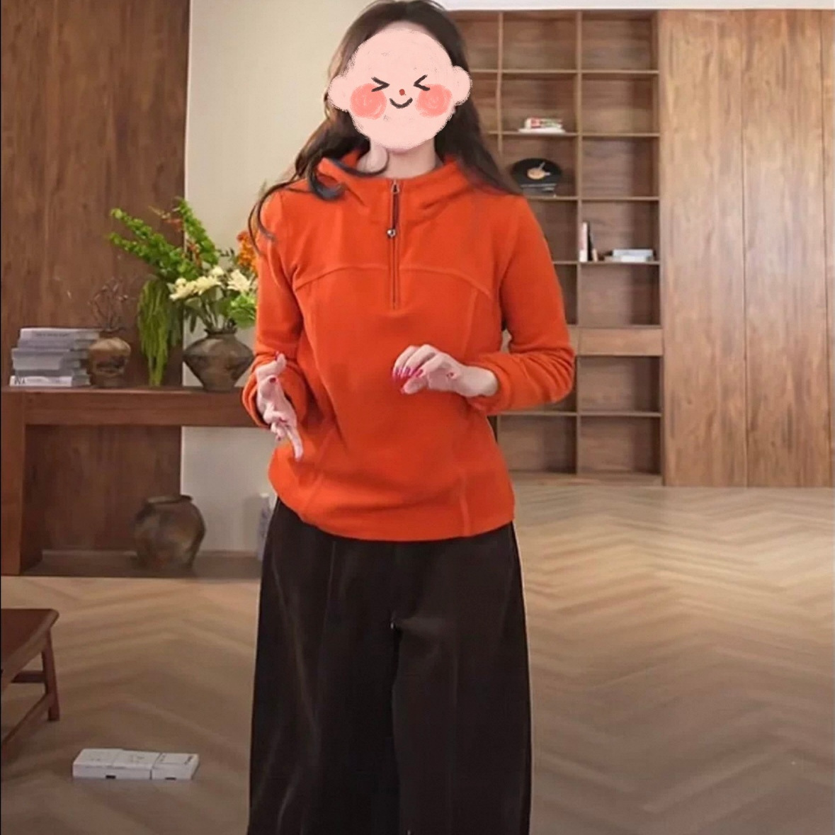 双面德绒连帽半拉链卫衣女外套2025秋冬新款时尚百搭打底保暖上衣