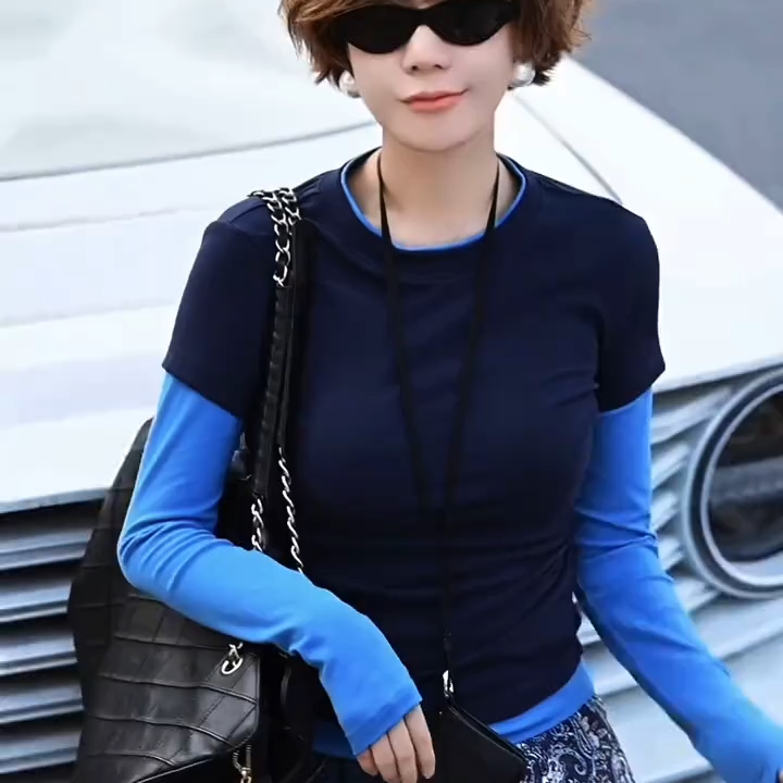 2026早春假两件长袖圆领t恤女漂亮新款设计减龄独特俏皮显瘦上衣