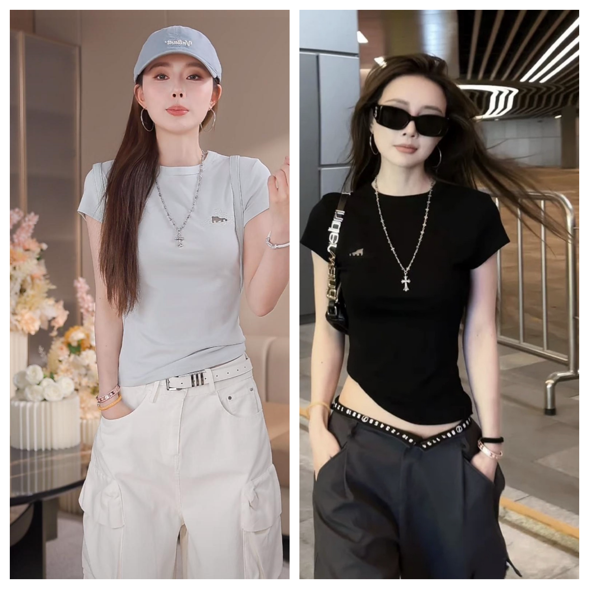 纯色卡通猫咪刺绣短袖t恤女2025夏季新款修身百搭时尚正肩ins上衣