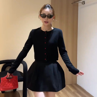 清冷风2025早秋新款圆领长袖针织开衫上衣西装花苞半裙子套装显瘦