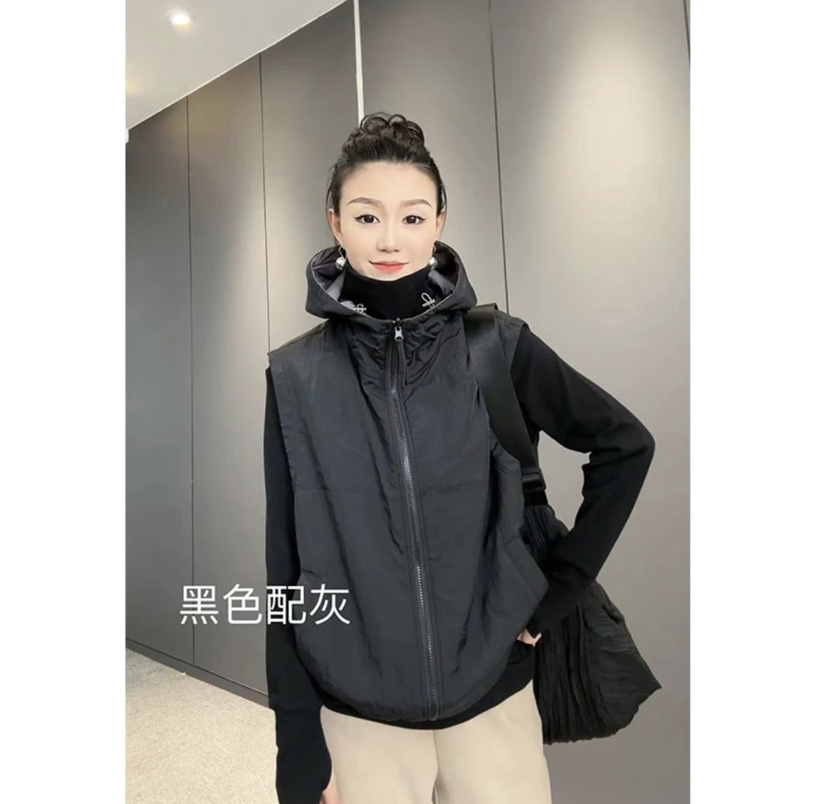休闲夹棉连帽马甲背心