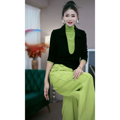 正肩假两件拼色长袖打底衫T恤女2025秋冬新款今年流行保暖上衣潮