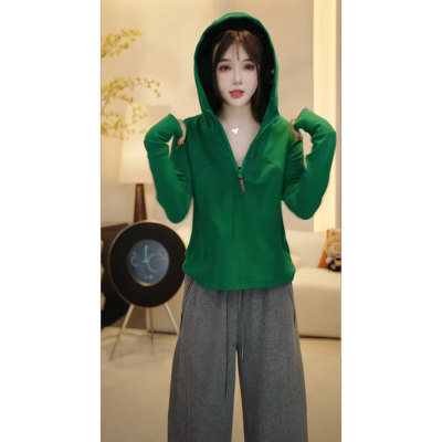 2025秋冬半拉链连帽双面德绒保暖卫衣女士时尚加厚发热内搭上衣潮