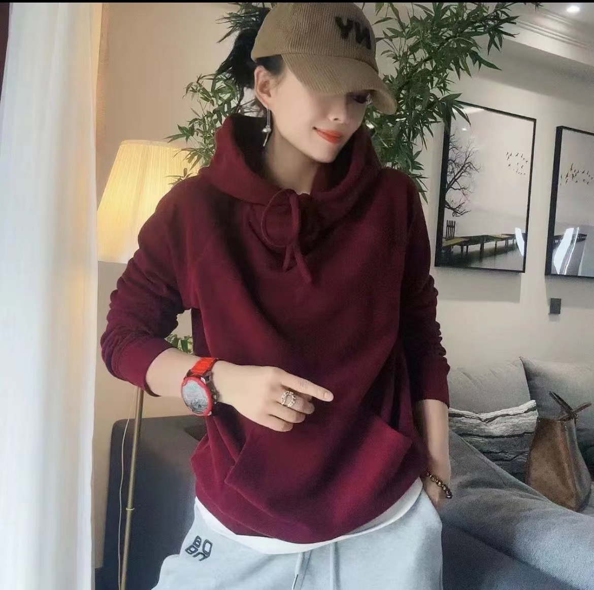 双面德绒连帽加厚温婉卫衣