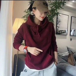 欧货双面德绒连帽抽绳卫衣女秋冬加厚保暖宽松温婉气质大版上衣潮