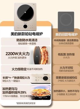 美.的铂钻电磁炉大火力爆炒家用炒菜火锅专用一体式电池炉E22B21