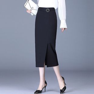 顯瘦職業(yè)包裙大碼 長(zhǎng)裙 高腰開叉一步裙中長(zhǎng)款 包臀半身裙女秋冬新款