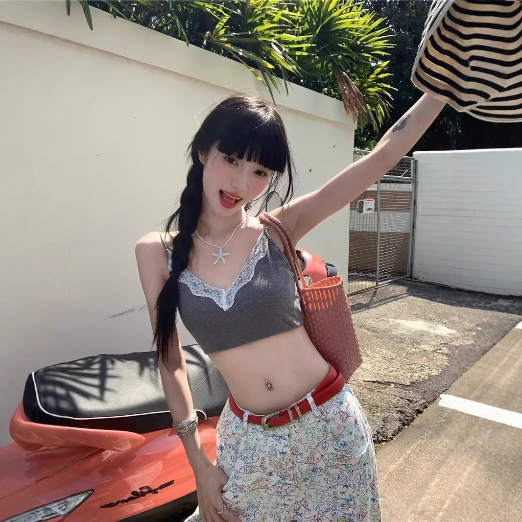 纯欲风蕾丝花边吊带背心女装夏季