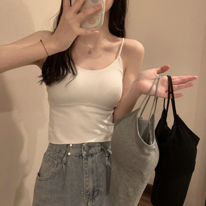 白色小吊带背心女带胸垫夏季内搭短款美背性感辣妹网红打底上衣潮