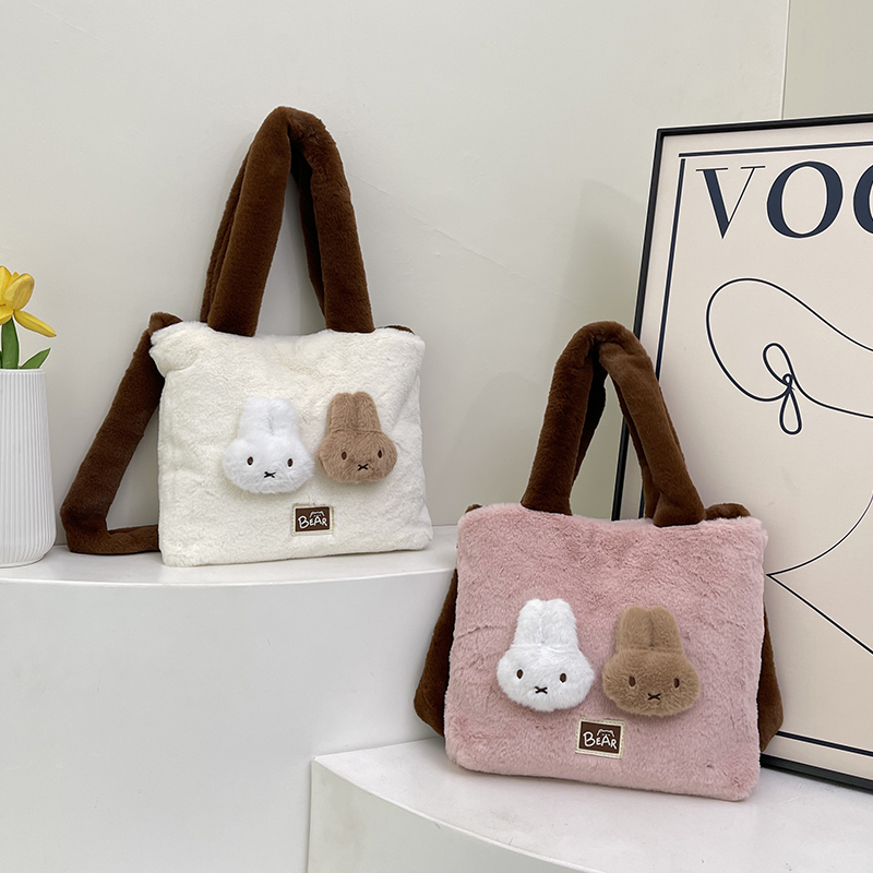 小众可爱兔子毛茸茸单肩托特包