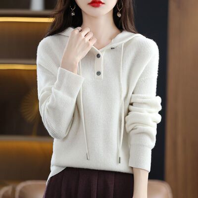 恒源祥女士连帽复古毛衣针织衫秋冬热卖韩版针织外套卫衣女