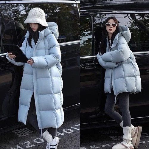 新款超轻无胆90白鸭绒充绒300g保暖立体连帽长/短款羽绒服女冬季