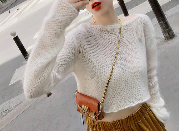 马海毛短款修身针织套头春秋装