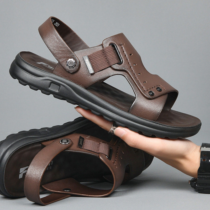 男士凉鞋真皮夏季牛皮沙滩鞋2025新款开车外穿防滑两用爸爸男