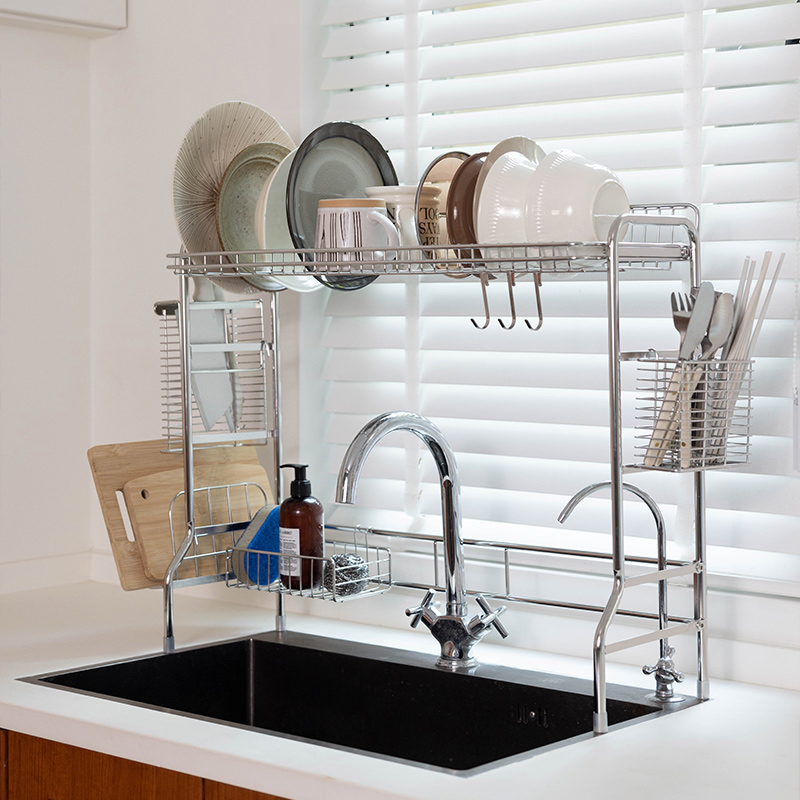 家图腾304不锈钢水槽沥水碗碟架厨房台面刀筷子笼碗碟收纳架挂篮