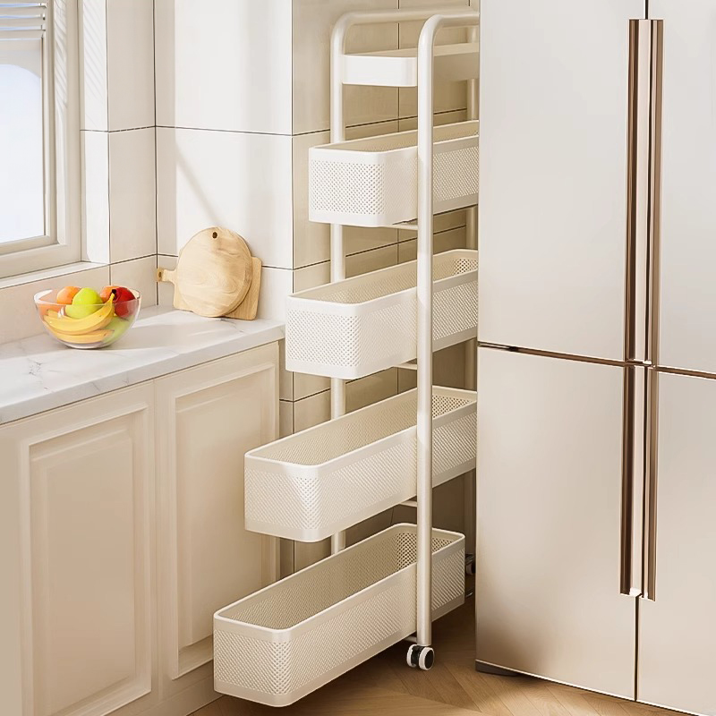 厨房夹缝置物架收纳柜侧面抽拉多层调料极窄缝隙角落卫生间小推车