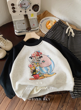 小童卫衣2023保暖冬款韩版男女孩卡通插肩袖撞色加绒上衣潮 F0503