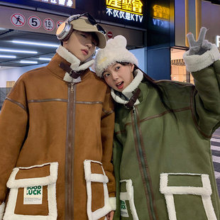 【精品】新款上市◆2025冬季情侣装美式潮流羊羔毛皮毛一体棉衣