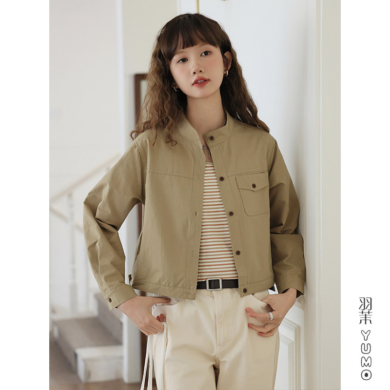 工装立领牛仔衬衫外套女春秋2025新款百搭休闲小个子短款夹克上衣