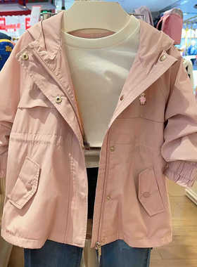 chris童装2026春秋新款女童装休闲连帽风衣中大童百搭外套洋气潮