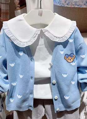 chris童装25春秋新款女童棉印花毛衣中大童休闲百搭针织衫开衫潮