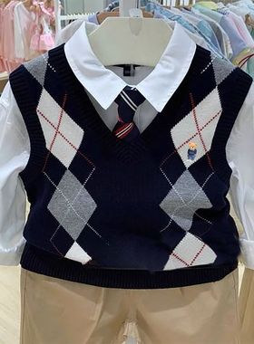 chris童装25春秋新款男童棉针织学院背心中大童休闲百搭马甲外套