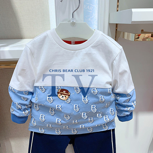 中大童百搭长袖 男童休闲拼接印花打底衫 T恤潮 25春秋新款 chris童装