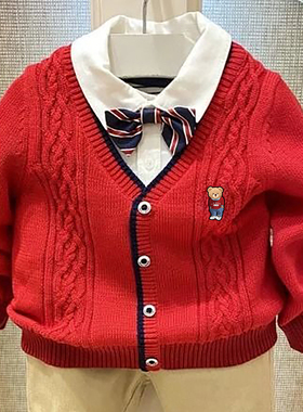 chris童装25春秋新款男童棉套头针织开衫儿童休闲百搭假两件毛衣