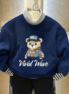 chris童装26冬季新款男童加绒加厚卡通高领套头卫衣运动休闲洋气