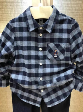 chris童装2026春秋新款男童磨毛格子长袖衬衫儿童百搭休闲衬衣潮