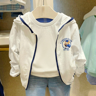 chris童装26夏新款男童装薄款连帽防晒衣中大童儿童休闲外套洋气