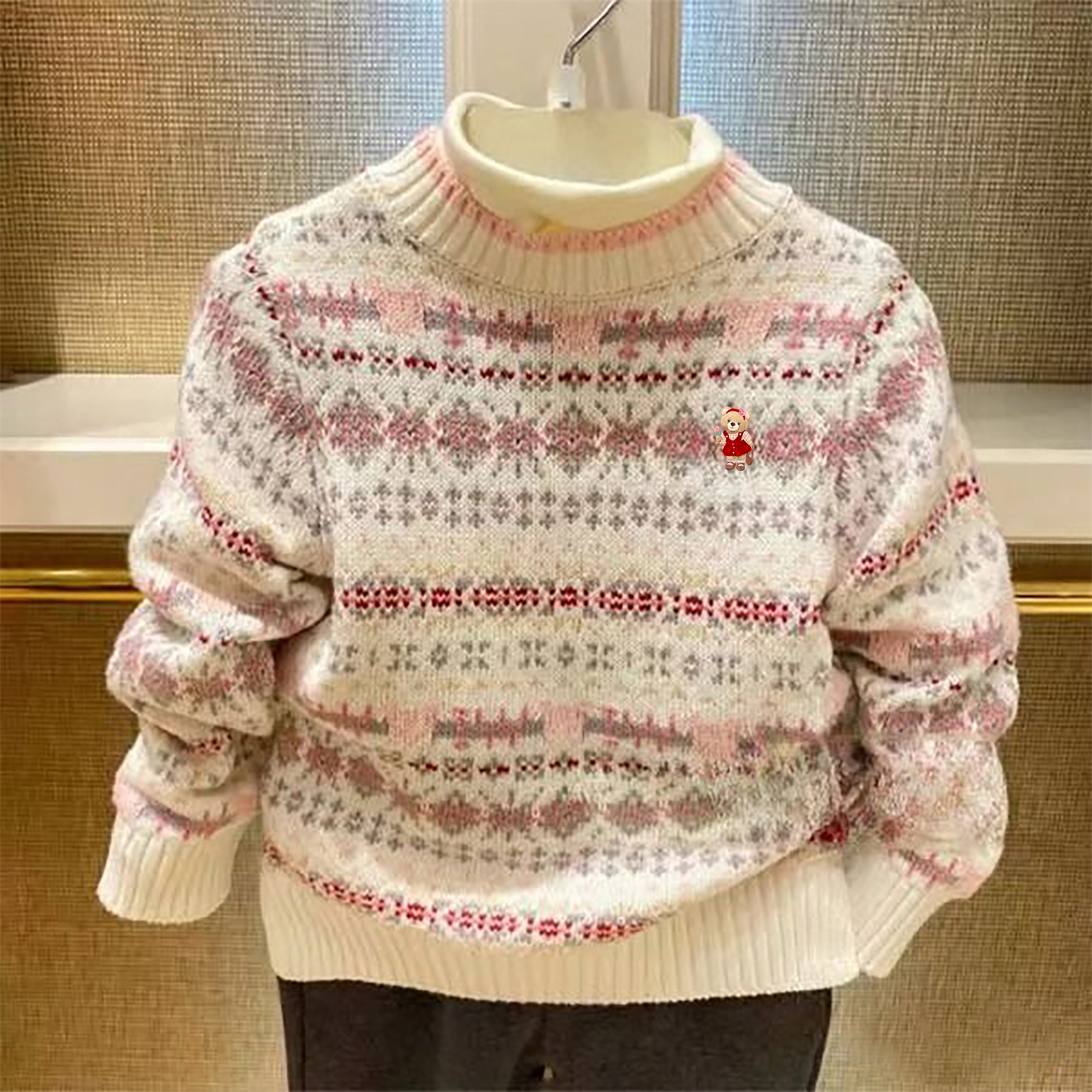 chris童装25秋冬新款女童圣诞复古粉色针织衫女宝棉休闲百搭毛衣