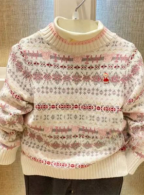 chris童装25秋冬新款女童圣诞复古粉色针织衫女宝棉休闲百搭毛衣