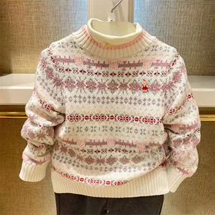 女宝棉休闲百搭毛衣 女童圣诞复古粉色针织衫 chris童装 25秋冬新款