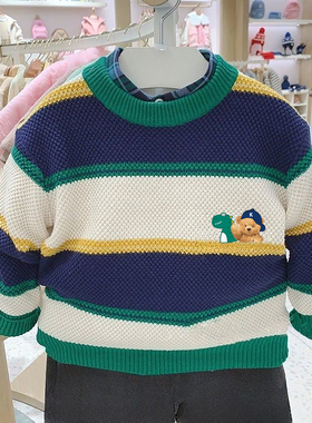 chris童装2025春秋新款男童中大童装拼色圆领套头针织衫毛衣洋气