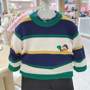 拼色圆领套头针织衫 男童中大童装 毛衣洋气 2025春秋新款 chris童装