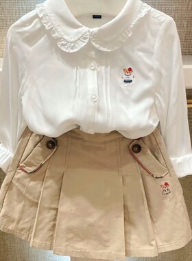 chris童装26春秋新款女童娃娃领休闲长袖衬衫上衣宝宝百搭衬衣潮