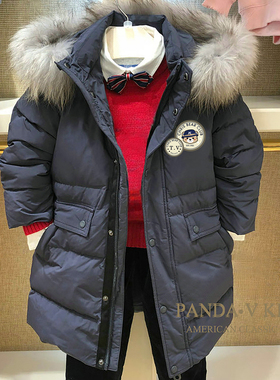 chris童装2025冬新款男童加厚保暖中长款带毛领连帽羽绒服外套潮