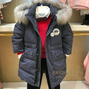 带毛领连帽羽绒服外套潮 男童加厚保暖中长款 chris童装 2025冬新款