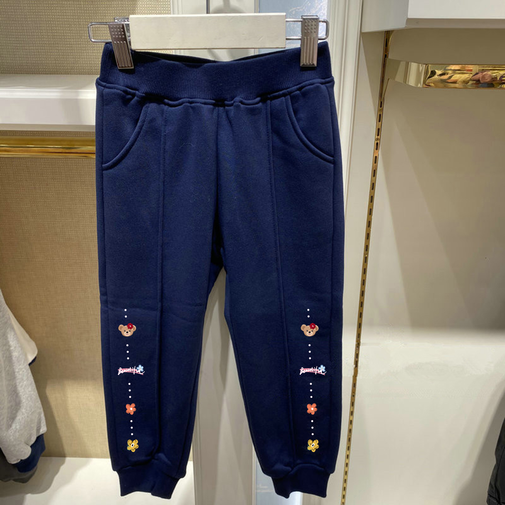 chris童装25冬新款女童棉甜美刺绣加绒针织裤中大童装休闲运动裤