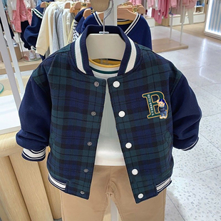 休闲格子棒球服夹克外套 男童装 chris童装 2025春秋新款