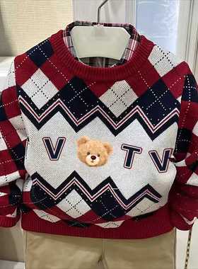 chris童装25秋冬新款男童棉圆领毛衣儿童休闲百搭针织衫毛衣洋气