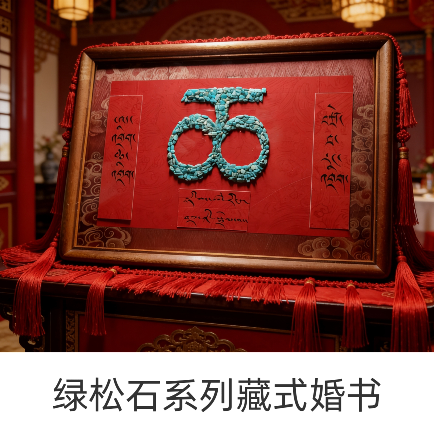 绿松石藏式订婚书高级感纯手写黑胡桃木相框摆台定制结婚礼物纪念