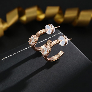 高级感金色耳圈耳环闪钻耳钉女士复古轻奢高级小众设计显脸小耳饰