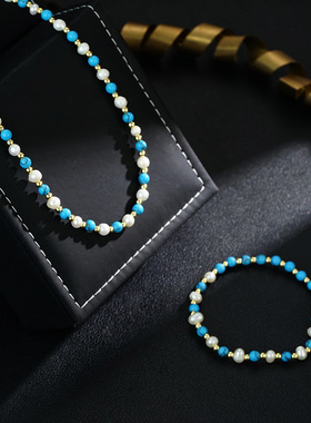 绿松石珍珠项链高级感叠戴锁骨颈